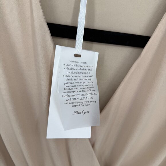 Grace Karin Womens Flutter Sleeve Surplice Blouse Top Size XL Tan Office NEW - Picture 6 of 13